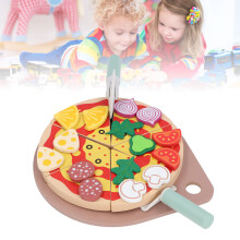 Holz-Pizzaschneide-Spielset für Kinder – Pädagogisches Spielset mit vorgetäuschter Nahrung