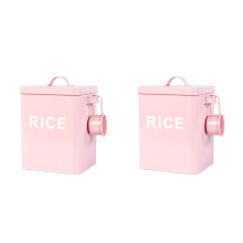 2Pcs Pink Iron Storage Bucket Sealed Rice and Pet Food Container