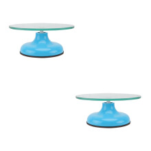2Pièces Table Tournante Gâteau Bleu En Verre Trempé ABS Résistant