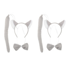 2Sets Tierkostüm Set Wolf Ohrreif Bogen Und Schweif Für Kinder Grau