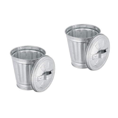 2Stk Mini Desktop Abfallbehälter Silber Metalleimer Für