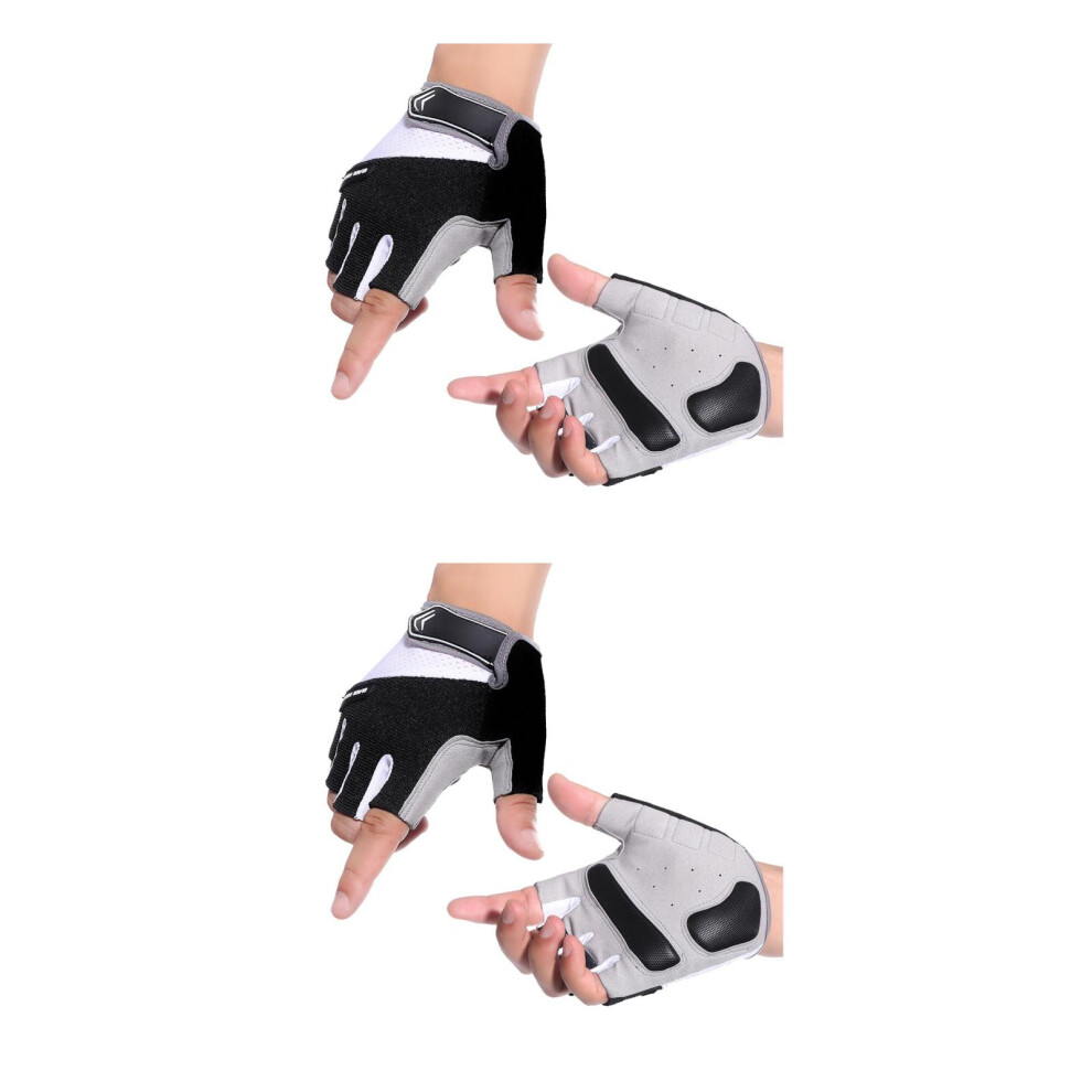 2Pcs Cycling Gloves Fingerless Breathable Fabric For Bike Riding Black 3703116064788
