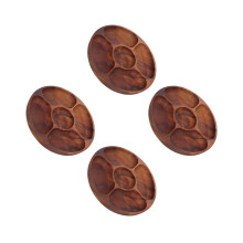 4Pcs Elegant Round Acacia Wood Snack Tray Divided Serving Platter