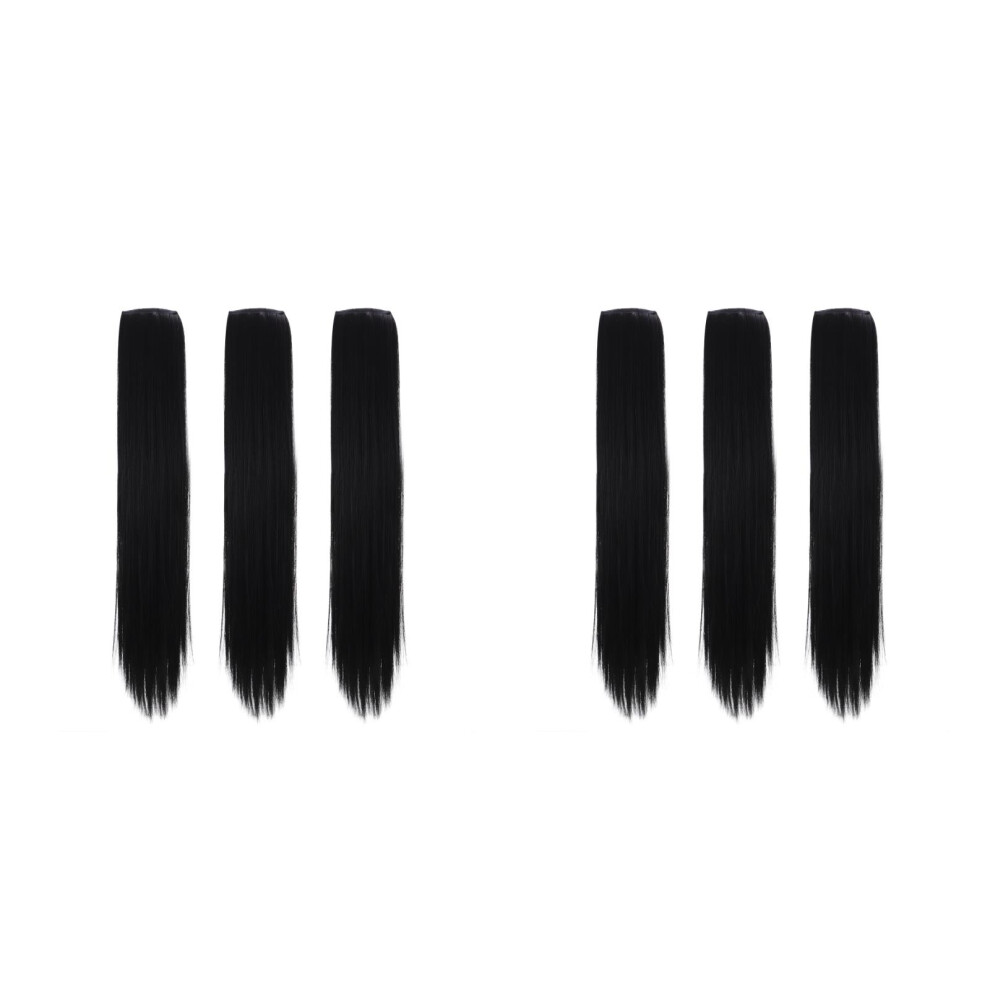 Inoomp Unisex Black 6Pcs Long Straight Ponytail Wig Hair Extensions For Daily Party