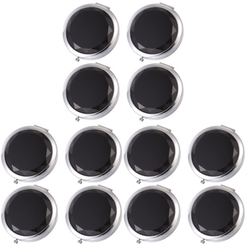 12Pcs Black Folding Pocket Mirror Double Side Polished Makeup Mirror