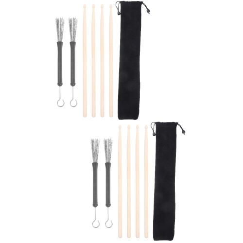 2Sets Durable Maple Drumsticks and Non-Slip Steel Wire Drum Brushes