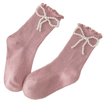Mädchen Süße Perlen-Schleifen-Mid-Calf-Socken Pink 14-16cm für Kinder im Alter von 3-5 Jahren