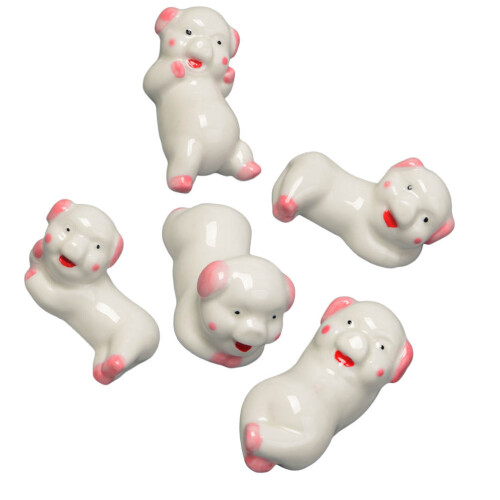 5Pcs Ceramic Pig Chopstick Rest White Chopstick Holder Spoon Stand