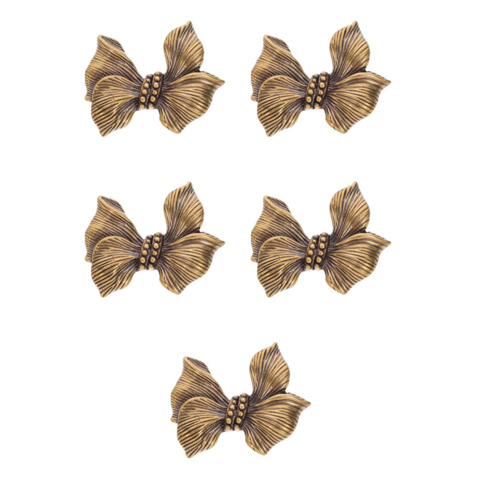 5Pcs Vintage Brass Bow Knobs Gold Drawer Pulls For Kitchen Bedroom 3701942249140