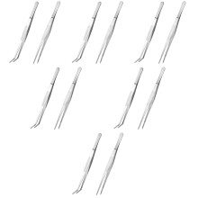 6Pcs Stainless Steel Angled Feeding Tweezers Silver for Craft