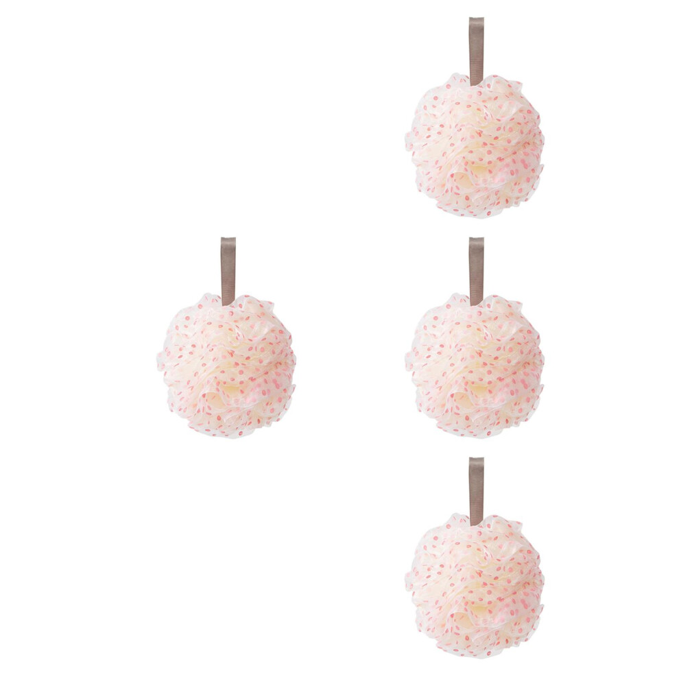 Solustre Pink 4Pcs Bath Balls Pe Material Exfoliating Shower Scrubber Set