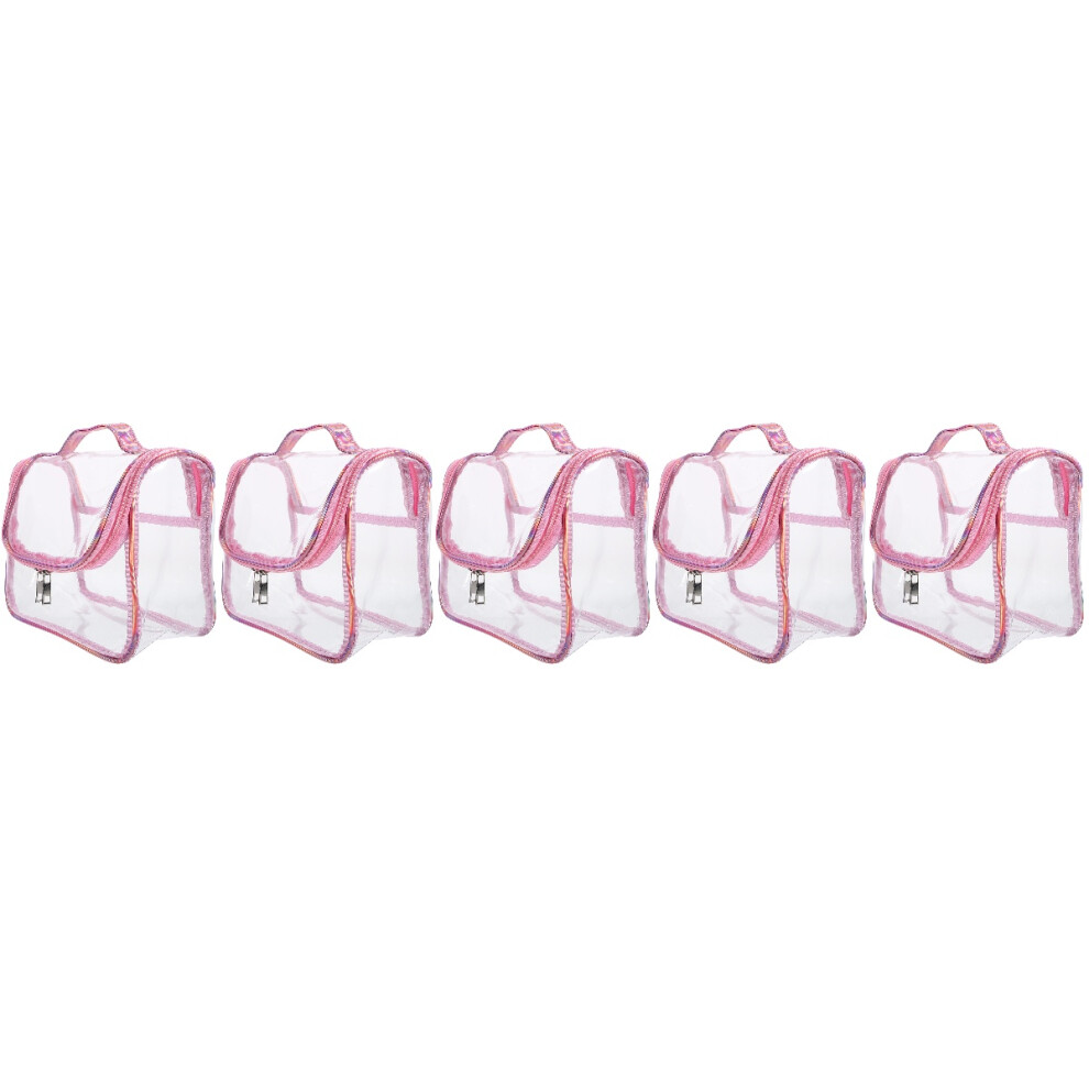 Artibetter Pink 5Pcs Pvc Cosmetic Bags Portable Travel Makeup Organizer Handheld