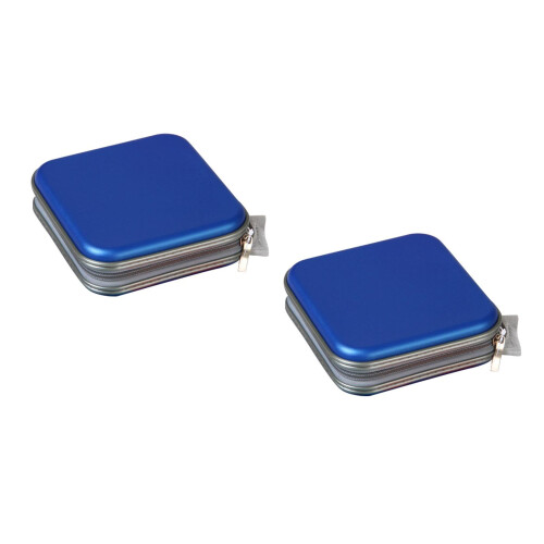 2Pcs Blue Portable Cd Storage Case Large Capacity Zippered Disc Holder