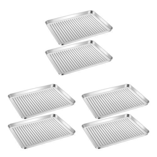 6Pcs Multi-Function Stainless Steel Baking Trays for Oven Use Silver