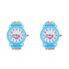 2Pcs Kids Waterproof Cartoon Mermaid Watch Blue Silicone for Children