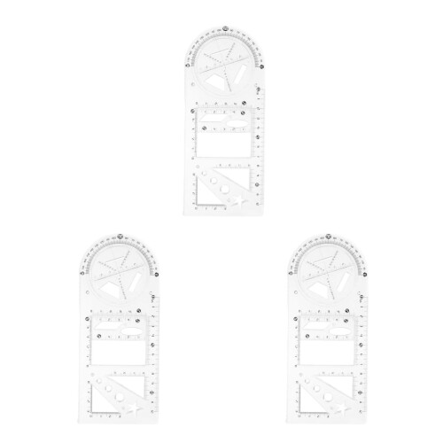 3Sets Assorted Color Student Drawing Stencils Plastic Technical Rulers