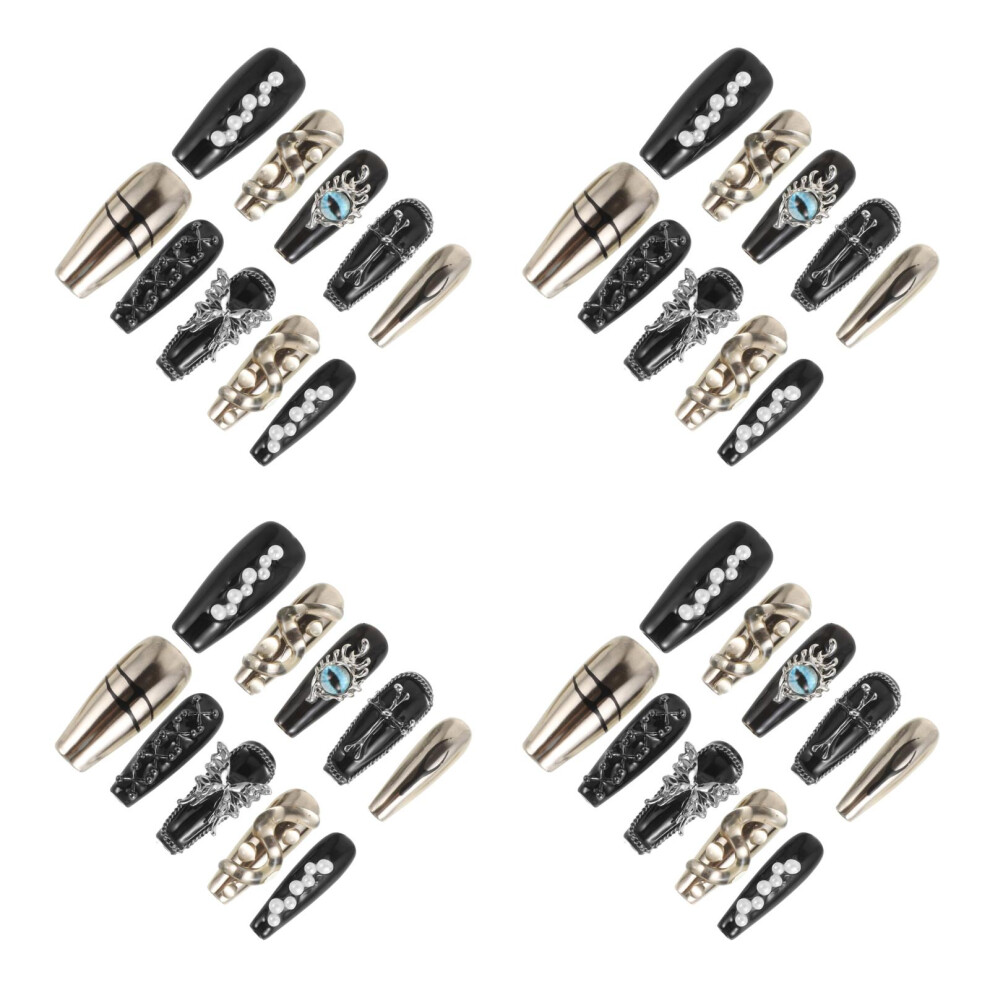 Inoomp Black 40Pcs Glitter Coffin Press On Nails Easy Apply Vampire Nails