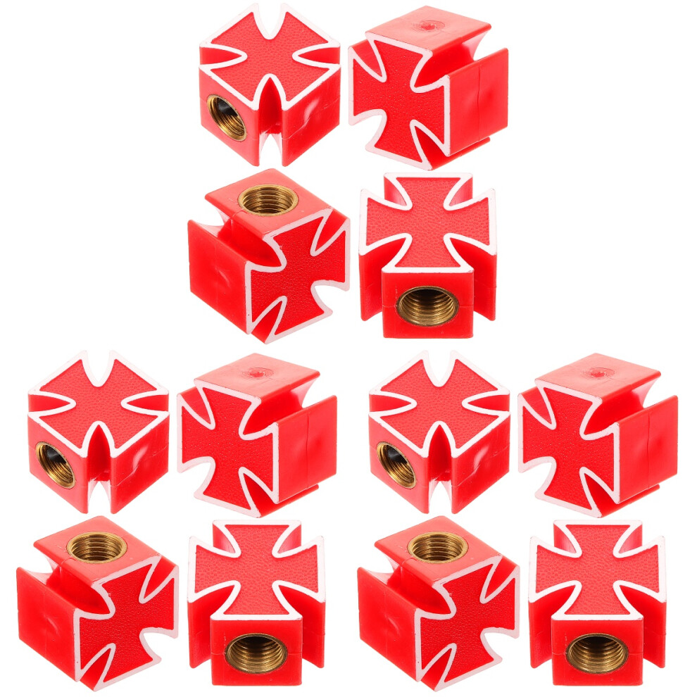 12Pcs Vehicle Tire Valve Caps Copper Abs Universal Cross Design Red 3703116068908