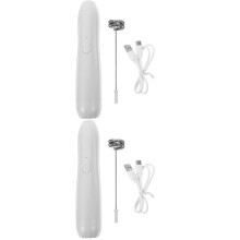 2Pcs Portable Electric Milk Frother White Handheld Cream Mixer Tool