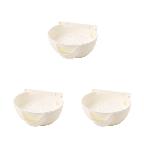3Pcs Kitchen Fruit Bowl Double Layer with Phone Holder Beige