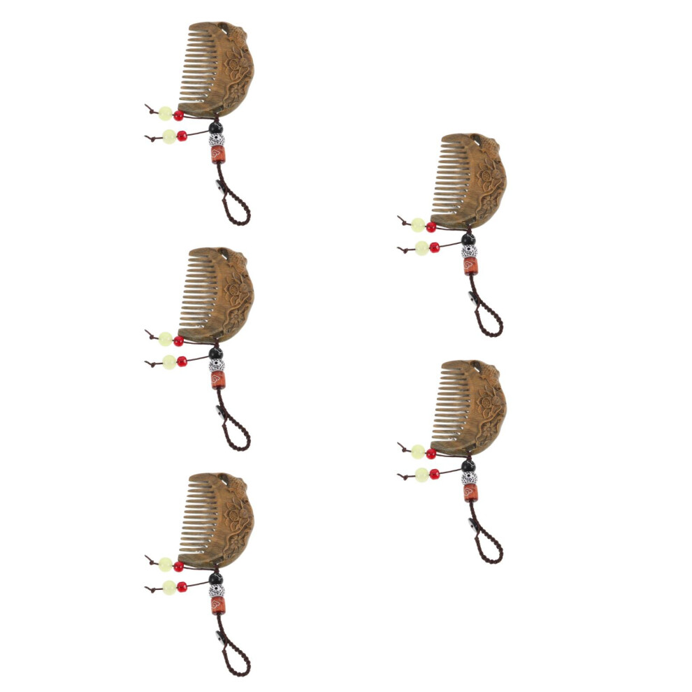 Iplusmile Unisex 5Pcs Mini Sandalwood Hair Combs Carved Portable Pocket Combs For Women