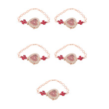 5Pcs Fashionable Red Heart Shaped Women's Quartz Watch with Rhinestone