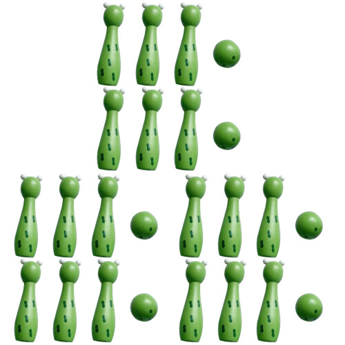 3Sets Kids Bowling Set Green Beechwood Smooth Surface Cartoon Pins