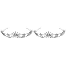 2Pcs Shiny Silver Wedding Dress Tiara Bride Headdress Star Crown Decor