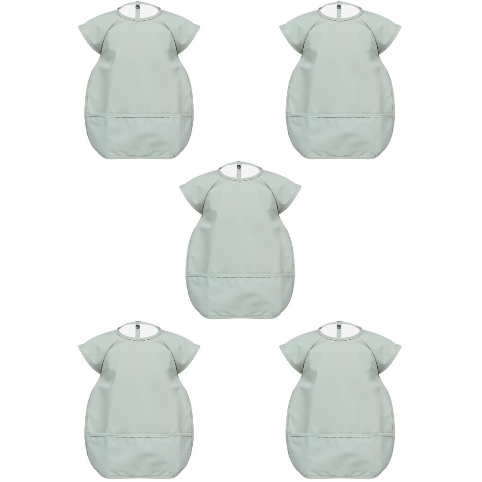 5Pcs Baby Feeding Bibs Sleeveless Apron With Food Catcher Pocket Green Totority