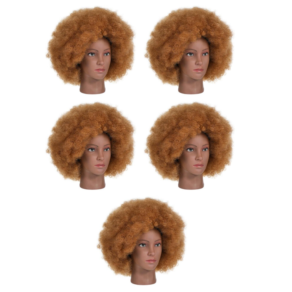 Totority Unisex Black 5Pcs Khaki Short Curly Afro Wigs Heat-Resistant Synthetic For Cosplay