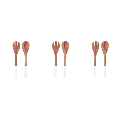 6Pcs Wood Mixing Spoons Brown Long Handle Wooden Kitchen Serving Tools