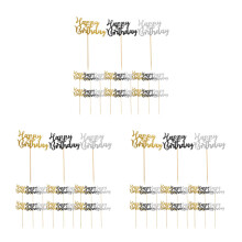 108Pcs Multicolor Birthday Cake Toppers Paper Wood for Party Decor Fun