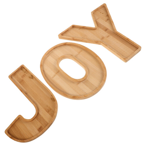 6Pièces Plateau Snack Bambou Khaki Lettre Joy Pour Réceptions 1