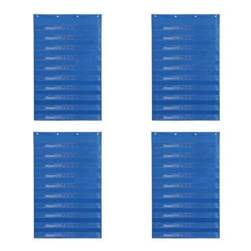 4Pcs Blue Polyester Wall Pocket Chart for Classroom and Home Storage