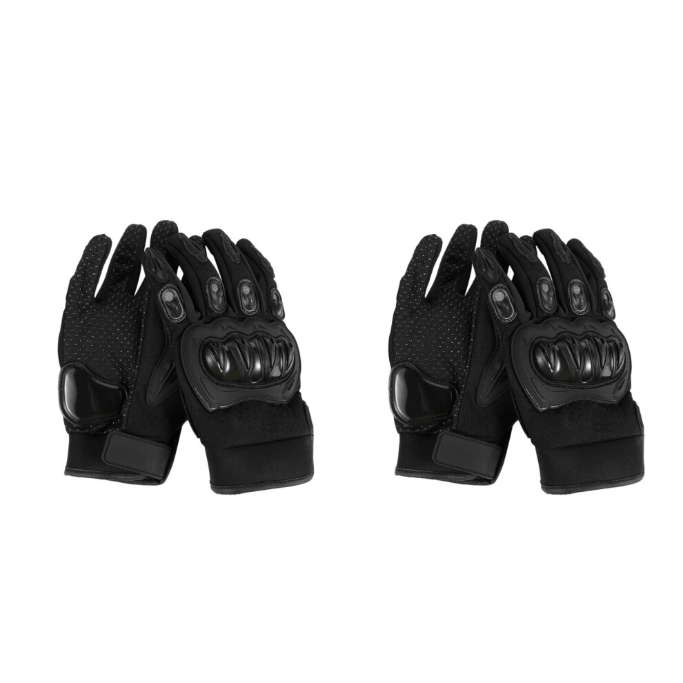 2Pairs Motorcycle Riding Gloves Full Finger Pu Windproof Outdoor Black 3702192841399