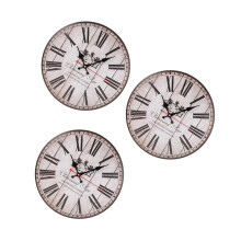 3Pcs Modern Creative Wall Clocks Multi Color Wooden Non-Ticking Decor