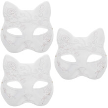 3Pcs Unpainted White Cat Paper Masks DIY for Kids Creativity