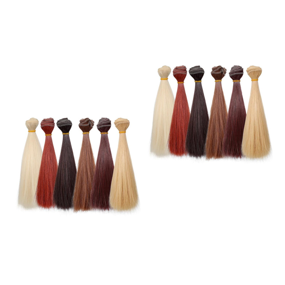 Villcase Unisex 12Pcs Handcraft Straight Doll Hair Wigs Elastic Band High Temp Silk