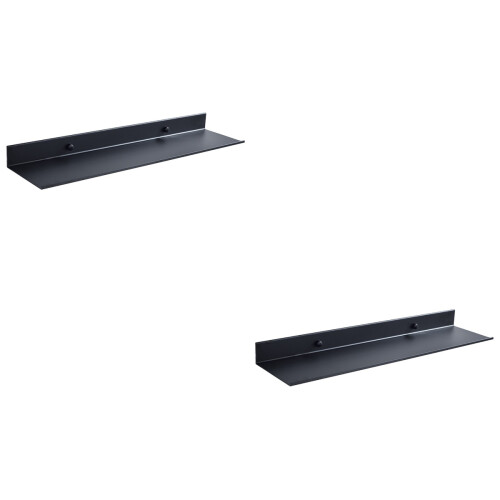 2Pcs Black Bathroom Shelf Wall Mount Floating Storage Rack Slim Design
