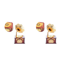 2Pcs Music Box Retro Phonograph Wooden Decor Multi Color Creative Gift