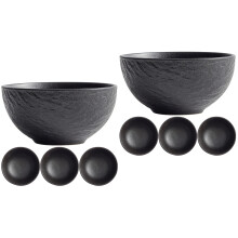 8Pcs Black Ceramic Japanese Bowls for Rice Soup Salad and Noodles