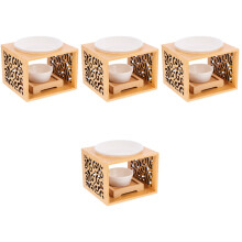 4Pcs Wood Aroma Burner Indoor Candle Holder Ceramic Tray Khaki