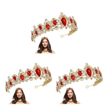 3Pcs Royal Crystal Tiara Wedding Crown Bridal Hair Accessories Red