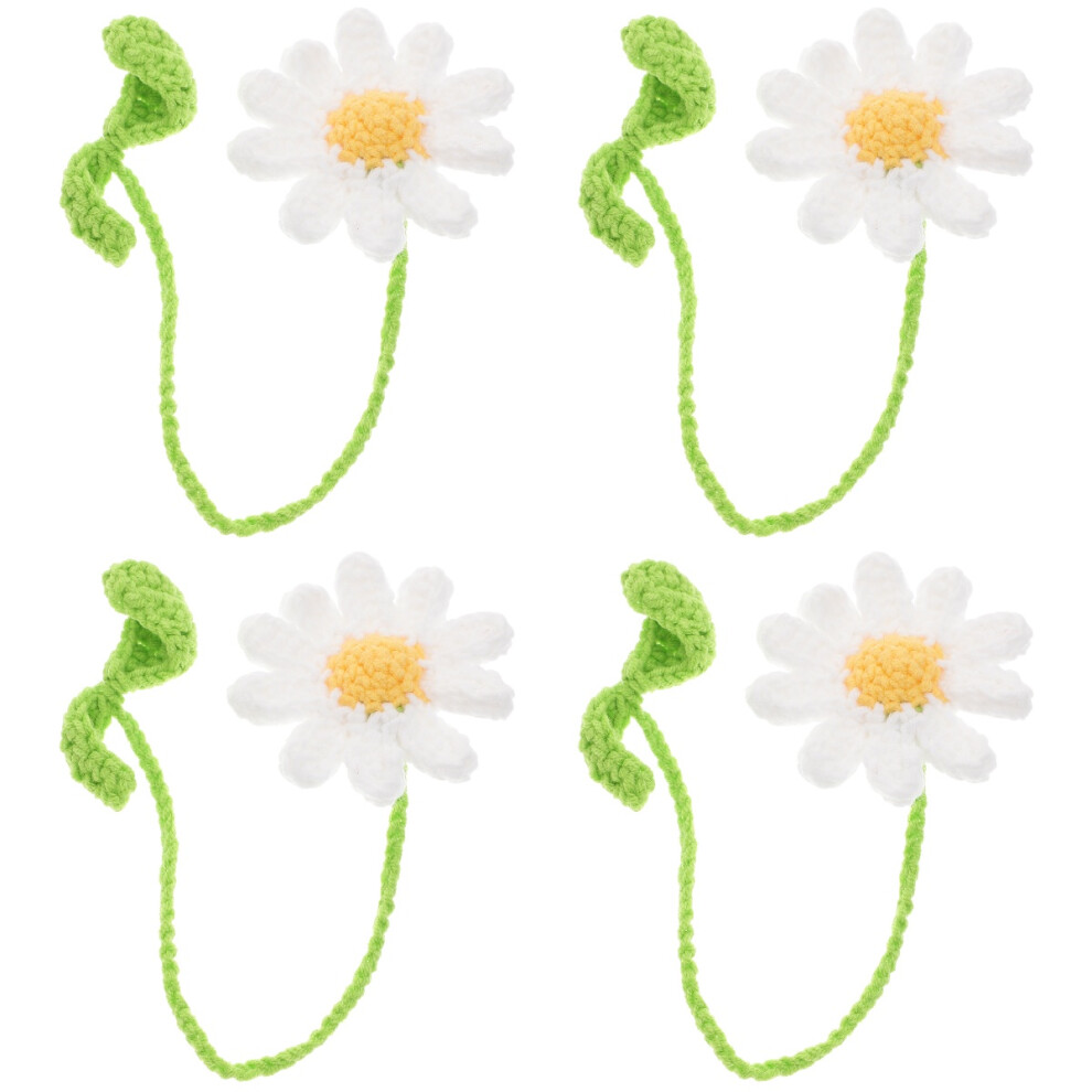 4Pcs Crochet Car Hanging Ornament Rearview Mirror Interior Decor White 3703108410838