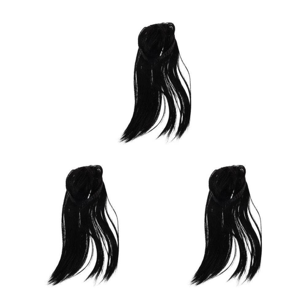 Totority Unisex Black 3Pcs Headband Wig With Bangs Braided Style Easy Wear Hairpiece