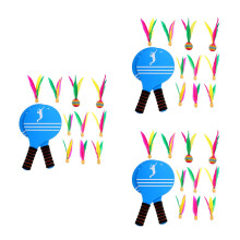 3Pcs Blue Beach Paddle Set Wooden Racket Badminton Ball Yard Lawn Game