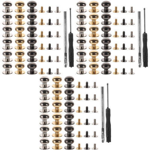 180Sets Practical Brass and Iron Rivet Studs Screw Kit Assorted Colors