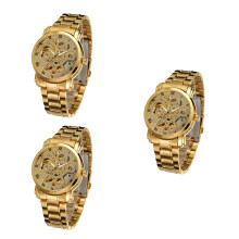 3Pcs Mechanical Automatic Men's Wrist Watch Gold Tone Stainless Steel