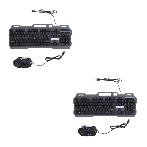 2Pcs Black LED Backlit Waterproof USB Keyboard Mouse Set for Gaming