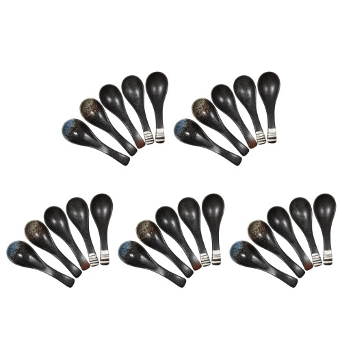 25Pcs Japanese Style Assorted Color Ceramic Soup Spoons for Dinner